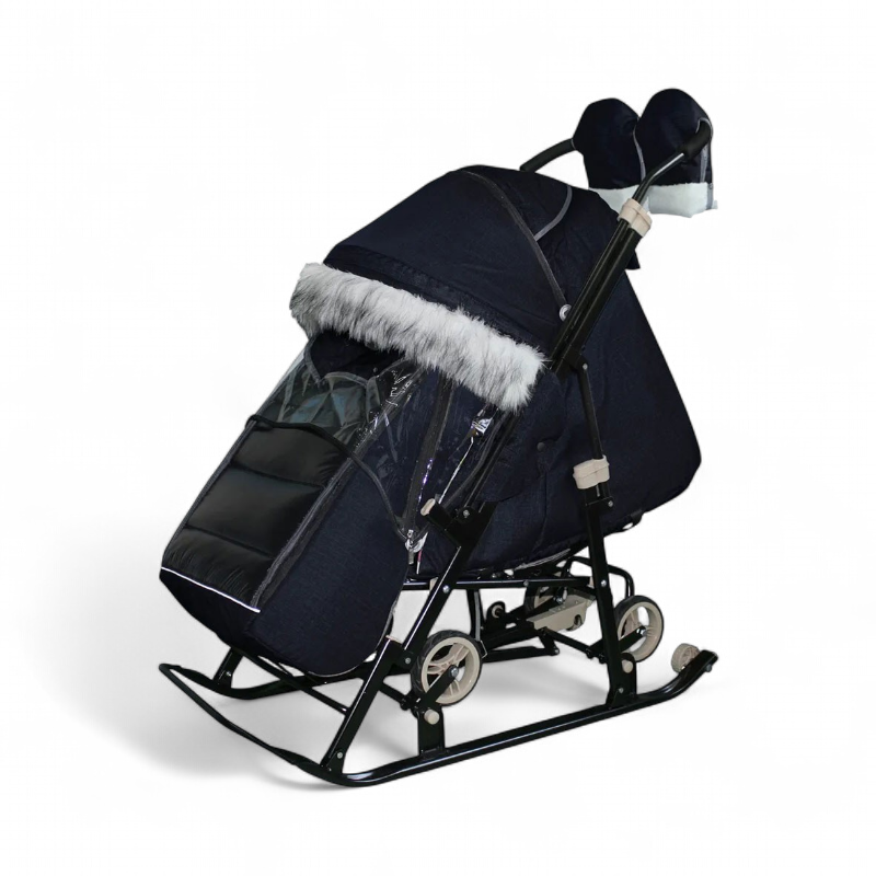 Санки-коляска GalaXy Glory Gloss Лён Тёмно-синий