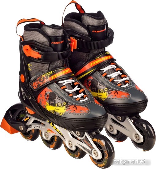 Роликовые коньки Favorit PW-153B-10BK-S р.33-36 Оранжевый/Чёрный