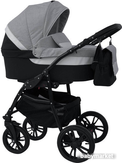 Детская универсальная коляска Alis Alvaro F 3в1 Al 04 Тёмно-серый/Светло-серый/Белая кожа