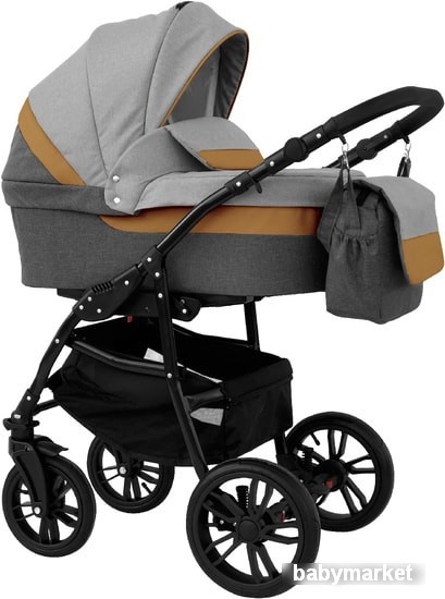 Детская универсальная коляска Alis Alvaro 2в1 Al 05 Тёмно-серый/Светло-серый/Рыжая кожа