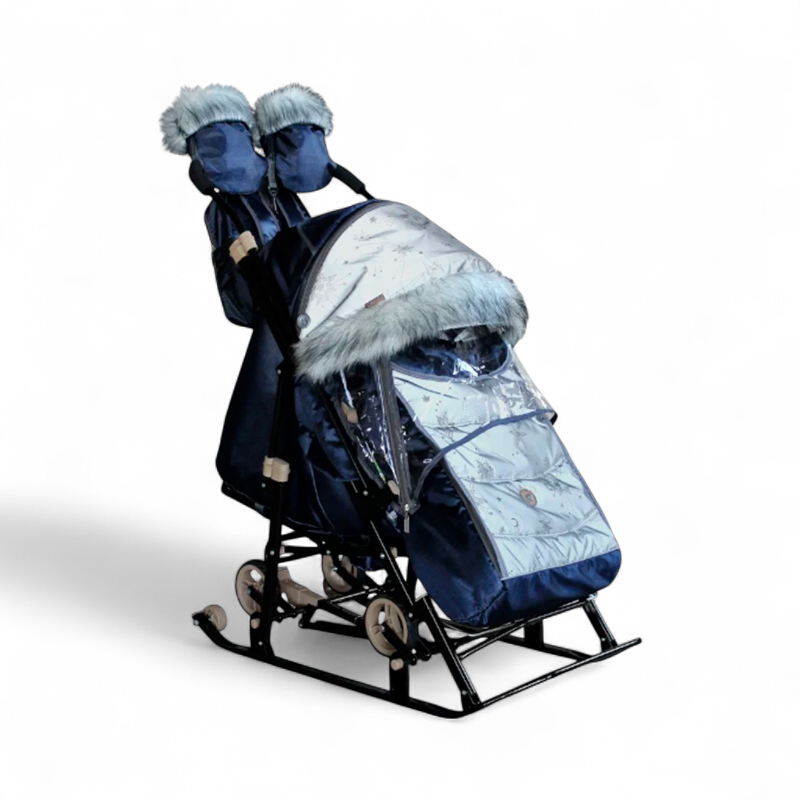 Санки-коляска GalaXy Glory Gloss Сатин Тёмно-синий