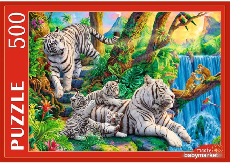 Пазл Рыжий кот Семья белых тигров