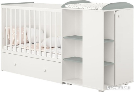 Кроватка-трансформер Polini Kids Ameli 800, с комодом (белый/серый)