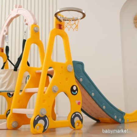 Купить UNIX kids Funny Car с горкой с качелями Yellow для детей - фото товара