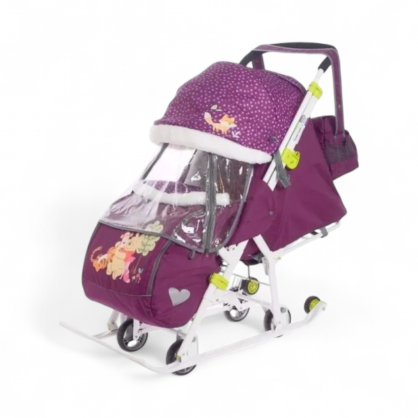 Санки-коляска Nika Disney baby 2 Винни Пух Баклажановый - детский товар
