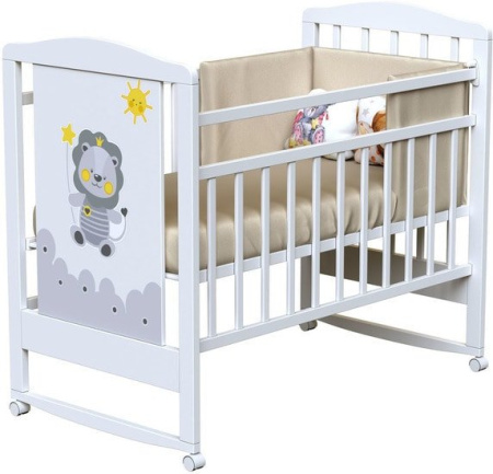 Классическая детская кроватка VDK Happy Lion колесо-качалка (белый)