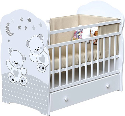 Классическая детская кроватка VDK Funny Bears маятник и ящик (белый)