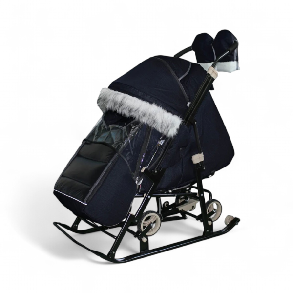 Санки-коляска GalaXy Glory Gloss Лён Тёмно-синий