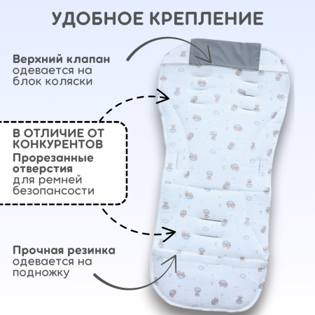 Матрасик в коляску Bubago КМ1 Мишки BG 169-2 Серый