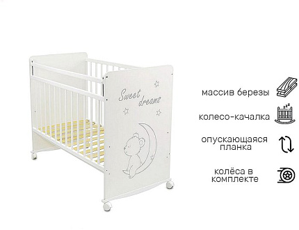 Классическая детская кроватка Tomix Viva DSK-2 (мишка на луне, белый)