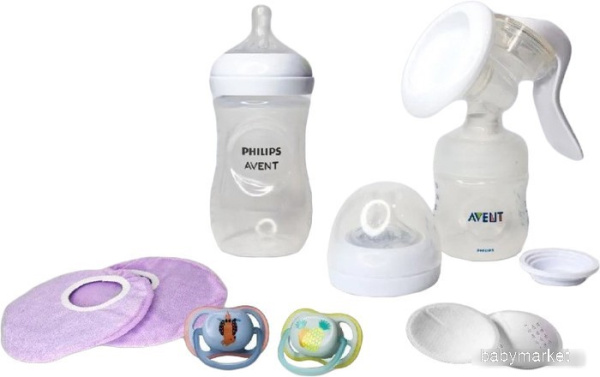 Ручной молокоотсос Philips Avent Natural Comfort с бутылочкой для кормления SCD255/05