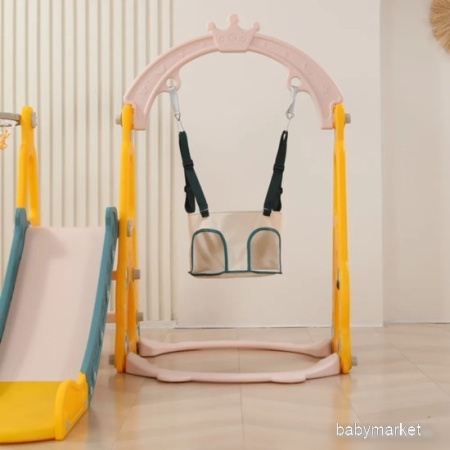 Купить UNIX kids Funny Car с горкой с качелями Yellow для детей - фото товара