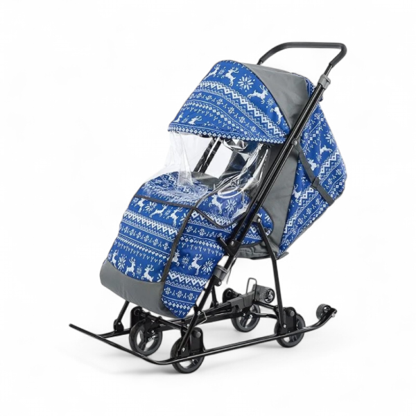 Санки-коляска GalaXy Снежинка Универсал 1 Зимняя ночь/Олени на синем