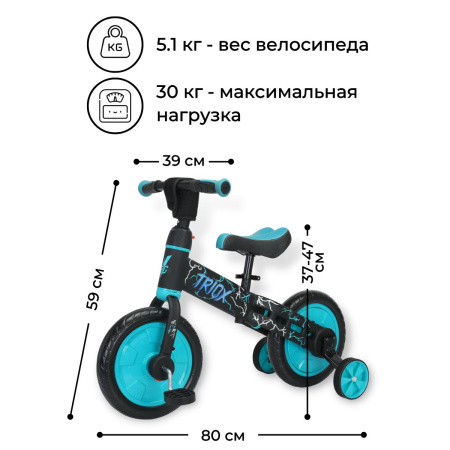 Беговел-велосипед Bubago Triox BG 110-2 Чёрный/Синий