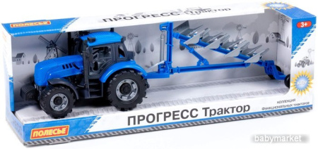 Трактор Полесье Прогресс с плугом 91291 (синий)